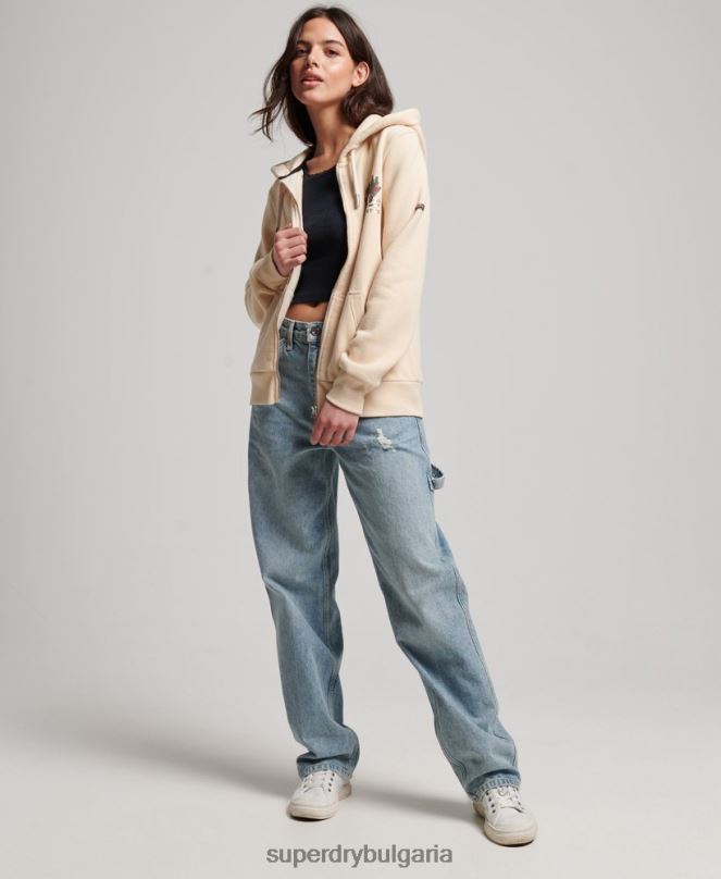 Superdry облекло N00H2179 сметана Жени суичър с ретро лого с цип