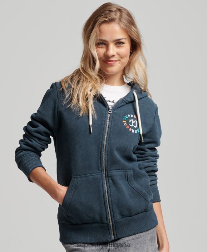 Superdry облекло N00H2192 военноморски флот Жени ретро дъгова качулка с цип