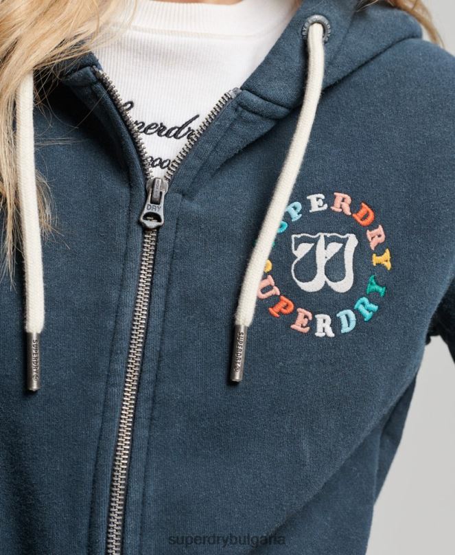 Superdry облекло N00H2192 военноморски флот Жени ретро дъгова качулка с цип