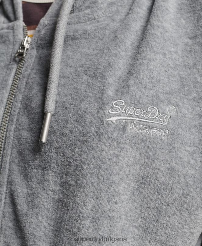 Superdry облекло N00H2197 сиво Жени качулка с ретро лого от органичен памук и цип от велур