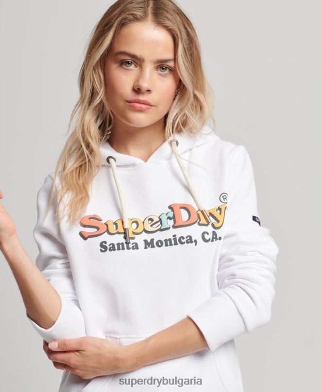 Superdry облекло N00H2206 бяло Жени ретро дъгова качулка