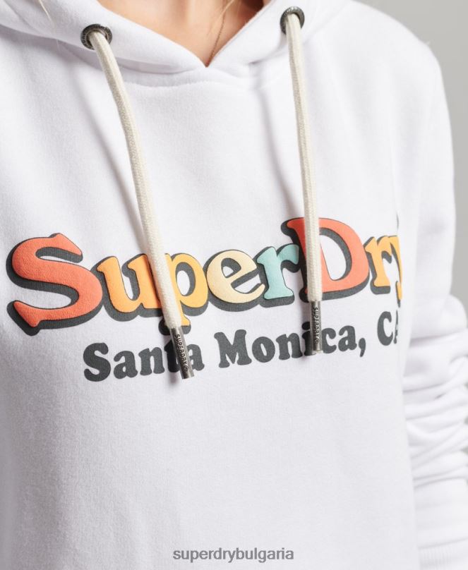 Superdry облекло N00H2206 бяло Жени ретро дъгова качулка