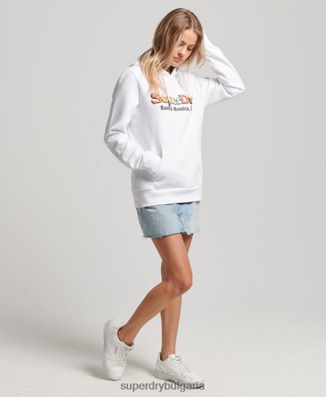 Superdry облекло N00H2206 бяло Жени ретро дъгова качулка