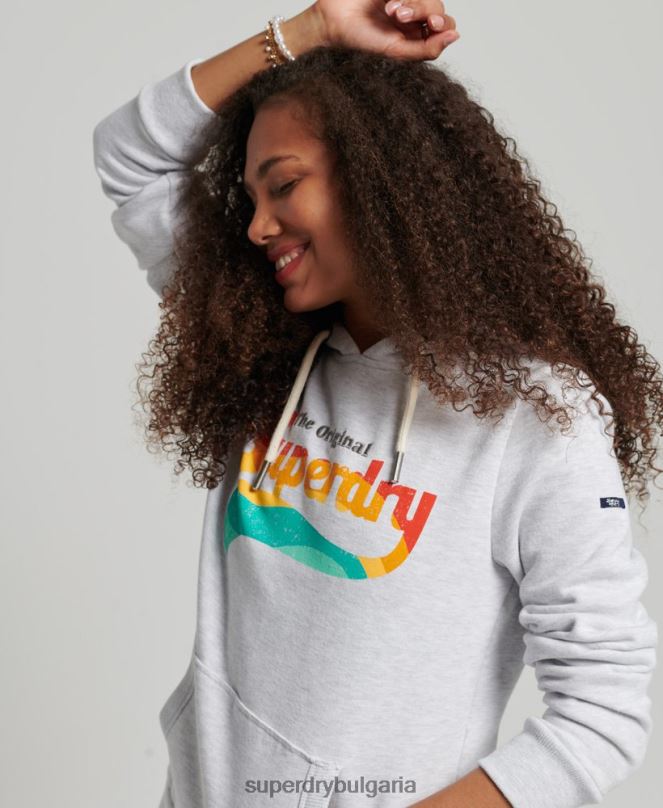Superdry облекло N00H2207 светло сив Жени ретро дъгова качулка