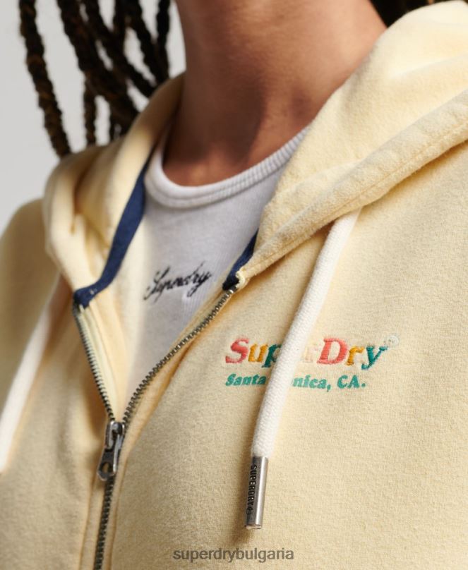 Superdry облекло N00H2208 жълто Жени ретро дъгова качулка с цип