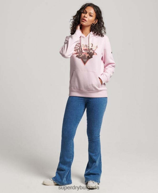 Superdry облекло N00H2219 розово Жени винтидж качулка с лого