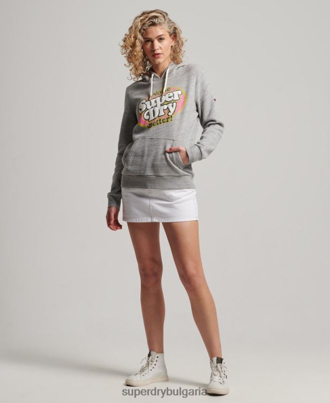 Superdry облекло N00H2224 сиво Жени класически суичър с качулка Cooper