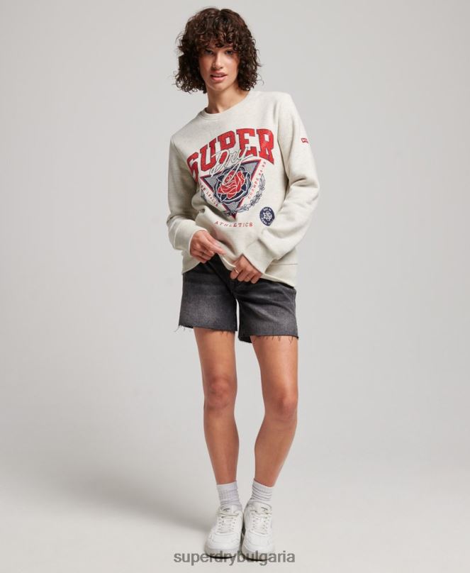 Superdry облекло N00H2228 сметана Жени винтидж франчайз суичър на екипажа