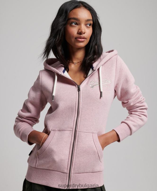 Superdry облекло N00H2239 розово Жени ретро суичър с цип с лого