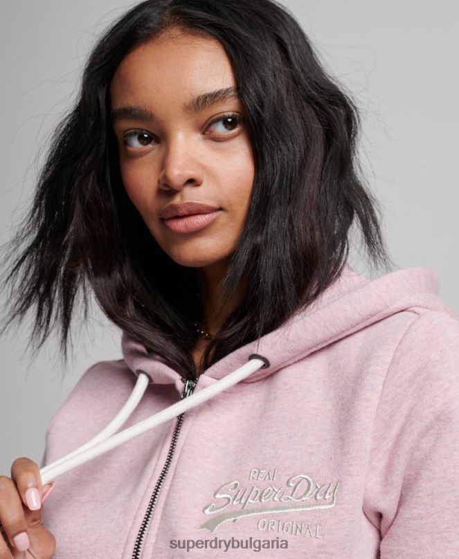 Superdry облекло N00H2239 розово Жени ретро суичър с цип с лого