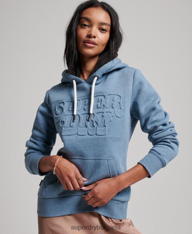 Superdry облекло N00H2241 светло синьо Жени ретро релефна качулка от купър