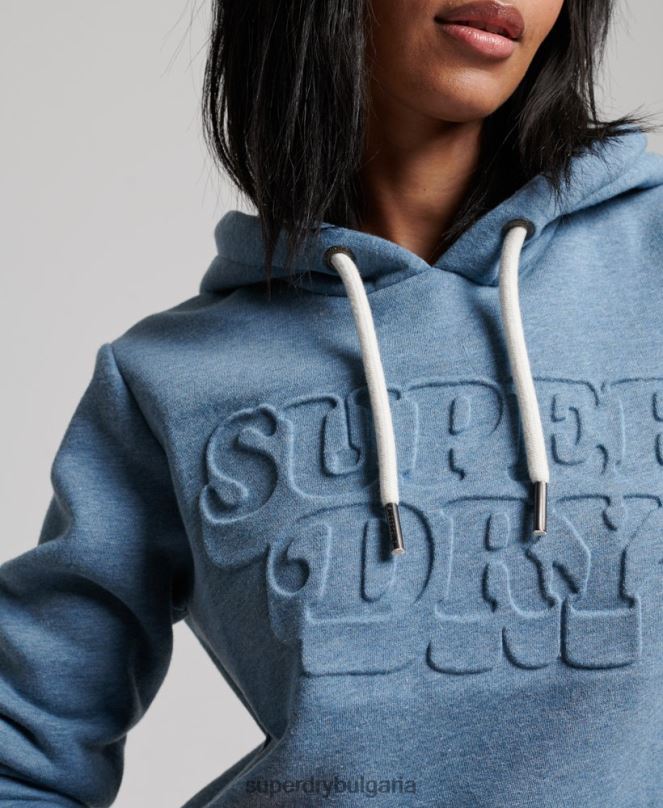 Superdry облекло N00H2241 светло синьо Жени ретро релефна качулка от купър
