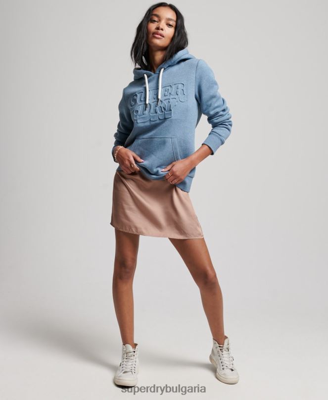 Superdry облекло N00H2241 светло синьо Жени ретро релефна качулка от купър