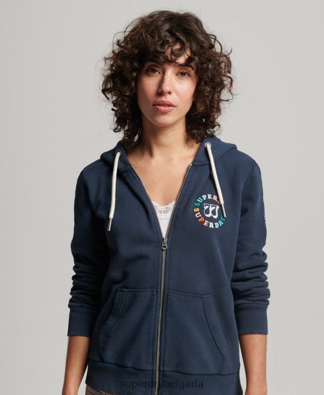 Superdry облекло N00H2242 военноморски флот Жени ретро дъгова качулка с цип