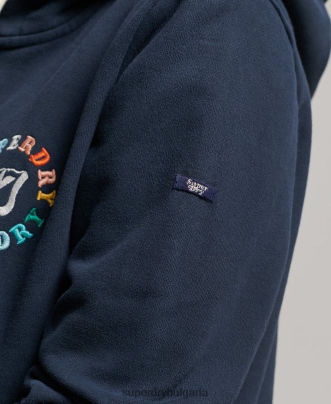 Superdry облекло N00H2242 военноморски флот Жени ретро дъгова качулка с цип