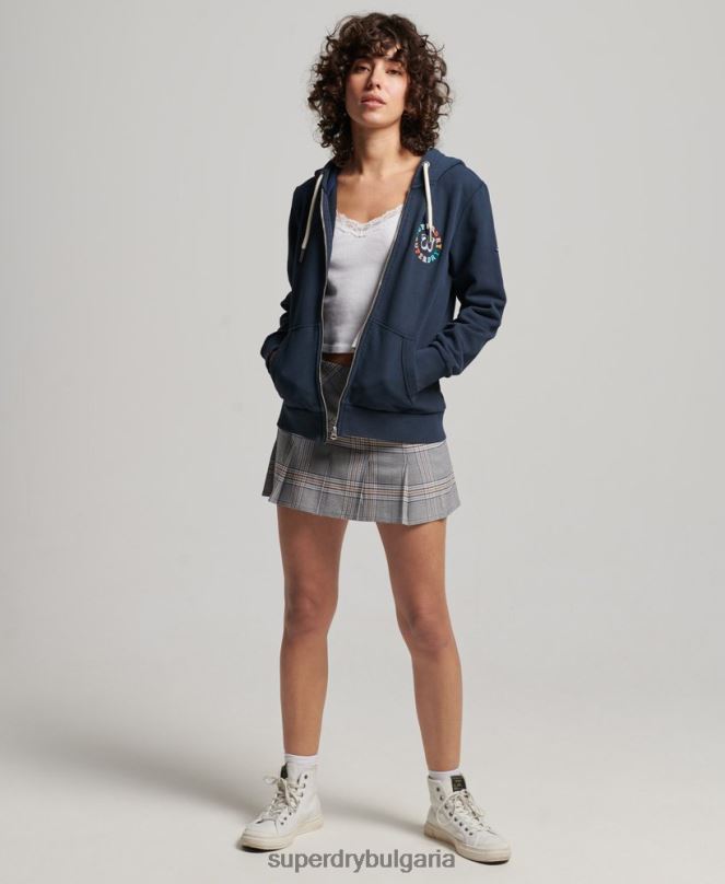 Superdry облекло N00H2242 военноморски флот Жени ретро дъгова качулка с цип