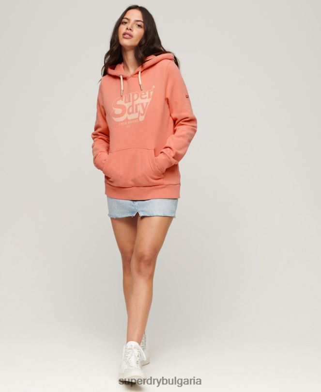 Superdry облекло N00H2243 корал Жени ретро сенчеста качулка