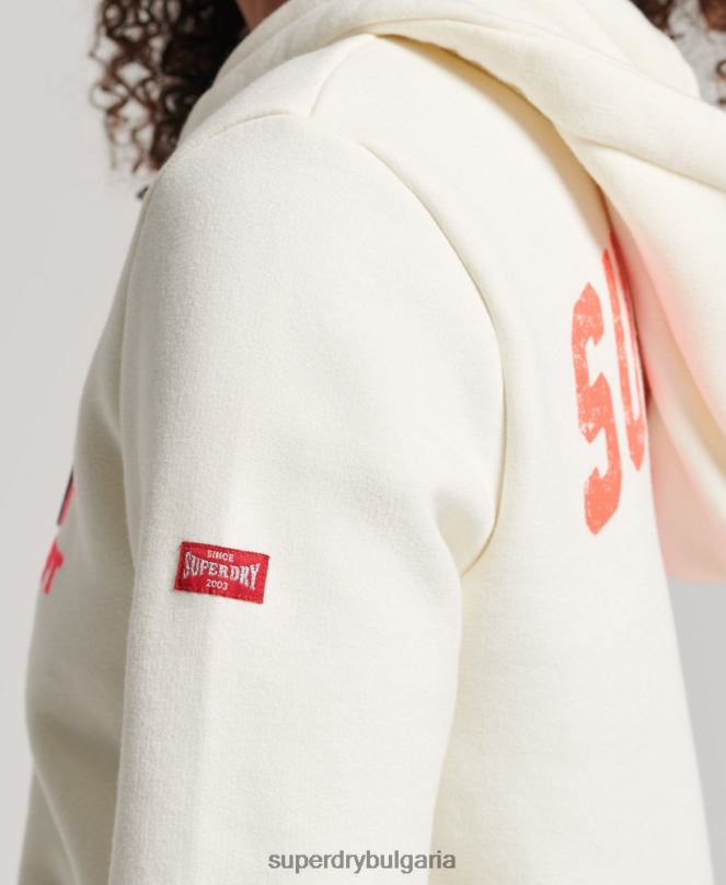 Superdry облекло N00H2251 бяло Жени винтидж спортна качулка с цип