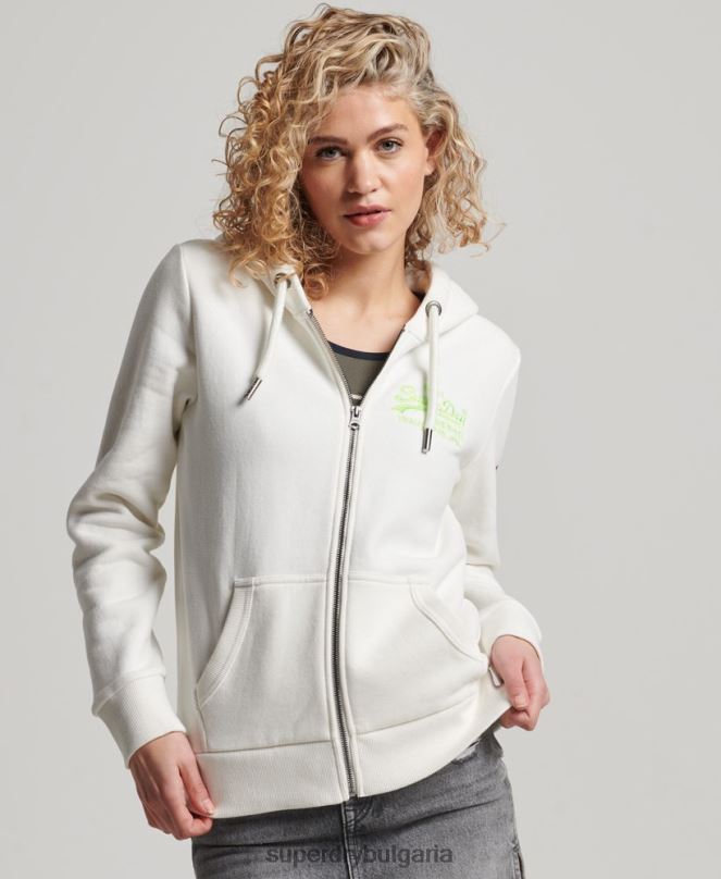 Superdry облекло N00H2252 сметана Жени неонова качулка с ретро лого с цип