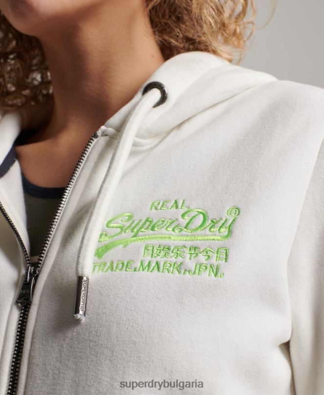 Superdry облекло N00H2252 сметана Жени неонова качулка с ретро лого с цип
