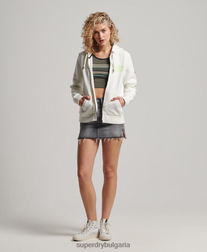 Superdry облекло N00H2252 сметана Жени неонова качулка с ретро лого с цип