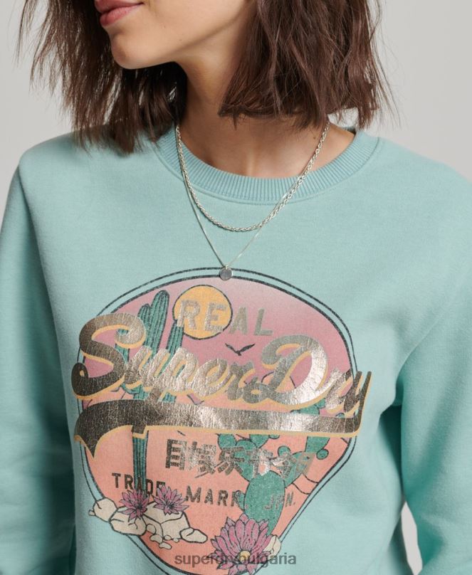 Superdry облекло N00H2253 зелено Жени ретро суитшърт с лого на екипажа