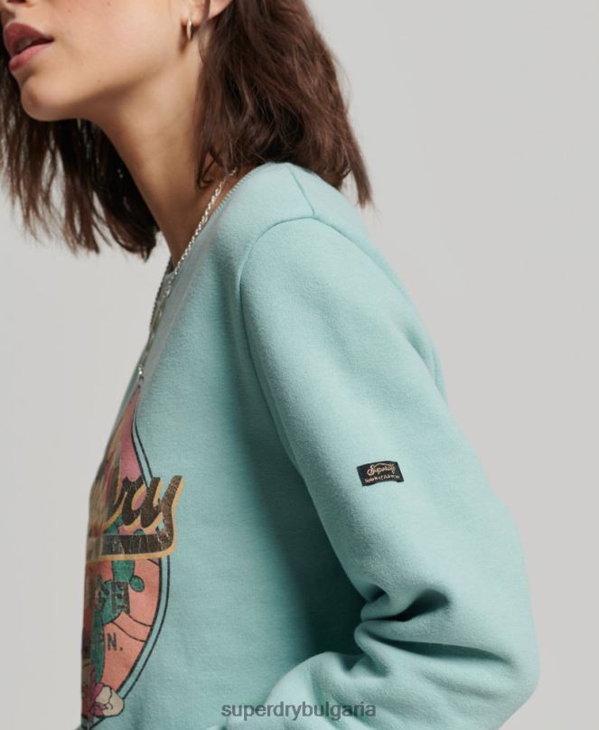 Superdry облекло N00H2253 зелено Жени ретро суитшърт с лого на екипажа