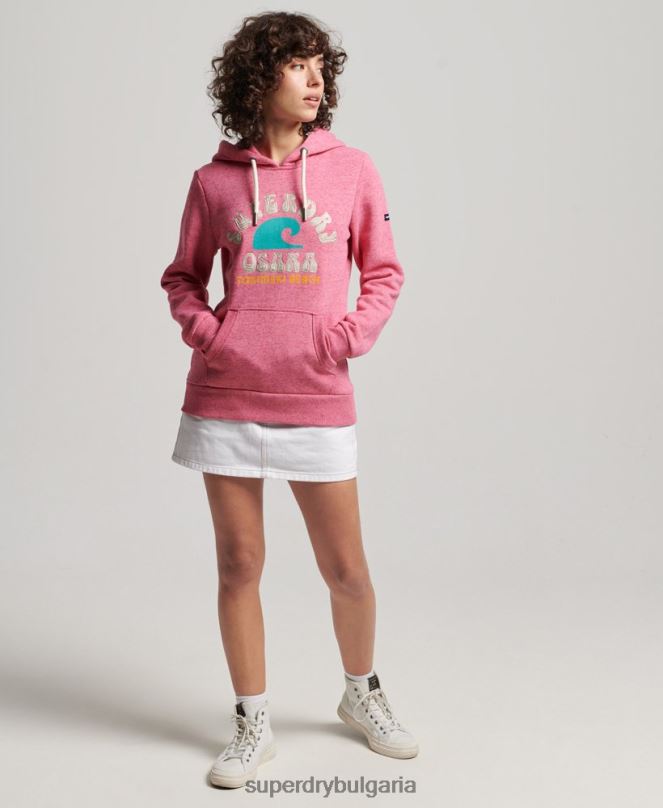 Superdry облекло N00H2257 розово Жени реколта страхотна качулка за открито