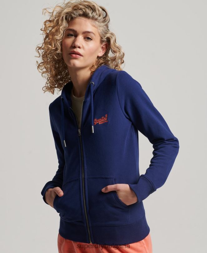 Superdry облекло N00H2261 син Жени ретро суичър с цип с бродирано лого