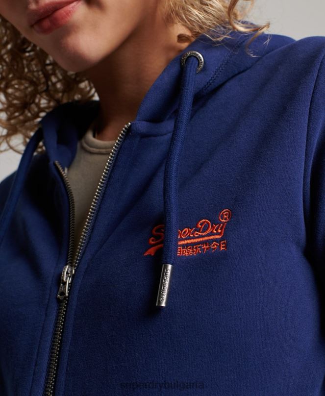 Superdry облекло N00H2261 син Жени ретро суичър с цип с бродирано лого