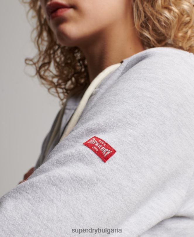 Superdry облекло N00H2262 светло сив Жени винтидж спортна качулка с цип