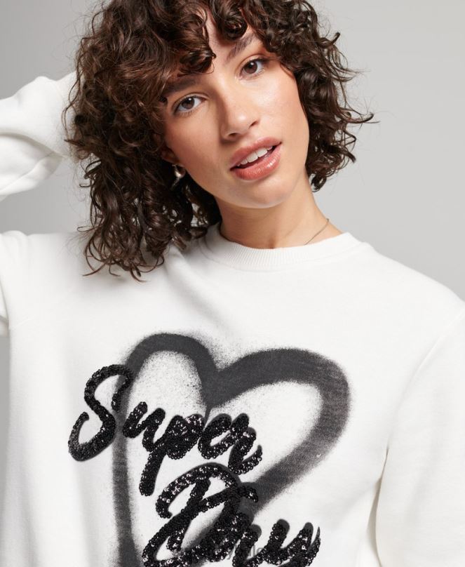 Superdry облекло N00H2263 бяло Жени украсен суичър на екипажа