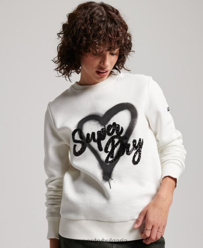 Superdry облекло N00H2263 бяло Жени украсен суичър на екипажа