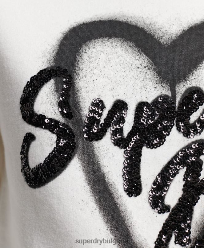 Superdry облекло N00H2263 бяло Жени украсен суичър на екипажа