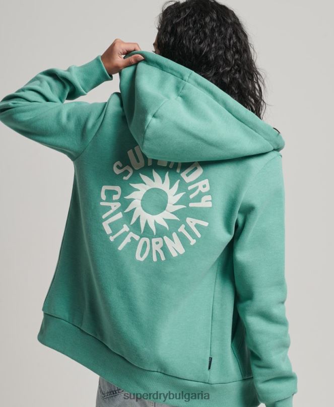 Superdry облекло N00H2271 зелено Жени винтидж качулка с цип с изрязан кали