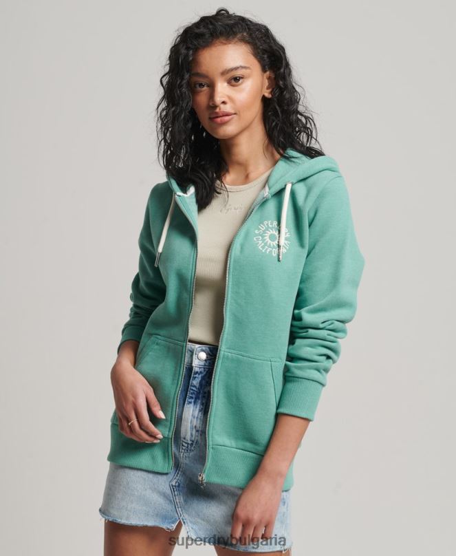 Superdry облекло N00H2271 зелено Жени винтидж качулка с цип с изрязан кали