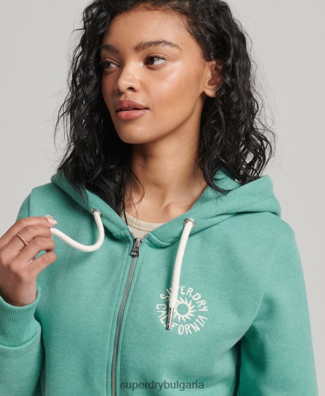 Superdry облекло N00H2271 зелено Жени винтидж качулка с цип с изрязан кали