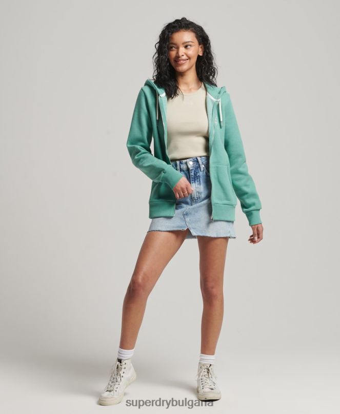 Superdry облекло N00H2271 зелено Жени винтидж качулка с цип с изрязан кали