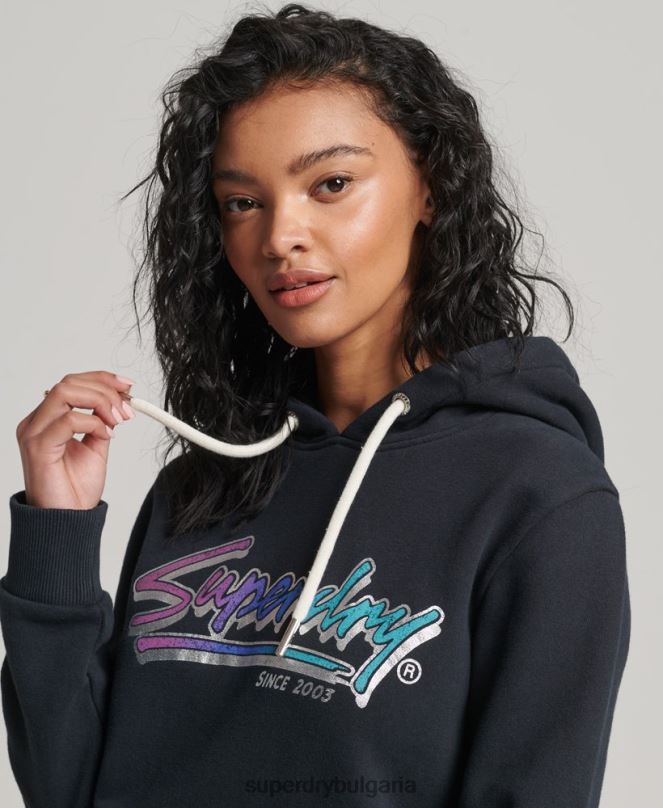 Superdry облекло N00H2274 тъмно сив Жени ретро hoodie в центъра на града