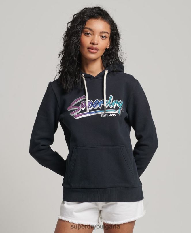 Superdry облекло N00H2274 тъмно сив Жени ретро hoodie в центъра на града