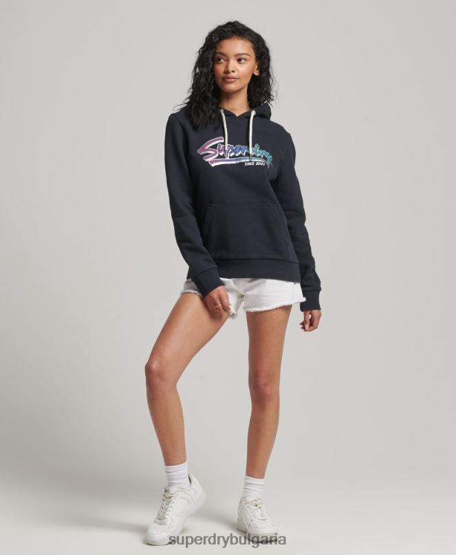 Superdry облекло N00H2274 тъмно сив Жени ретро hoodie в центъра на града