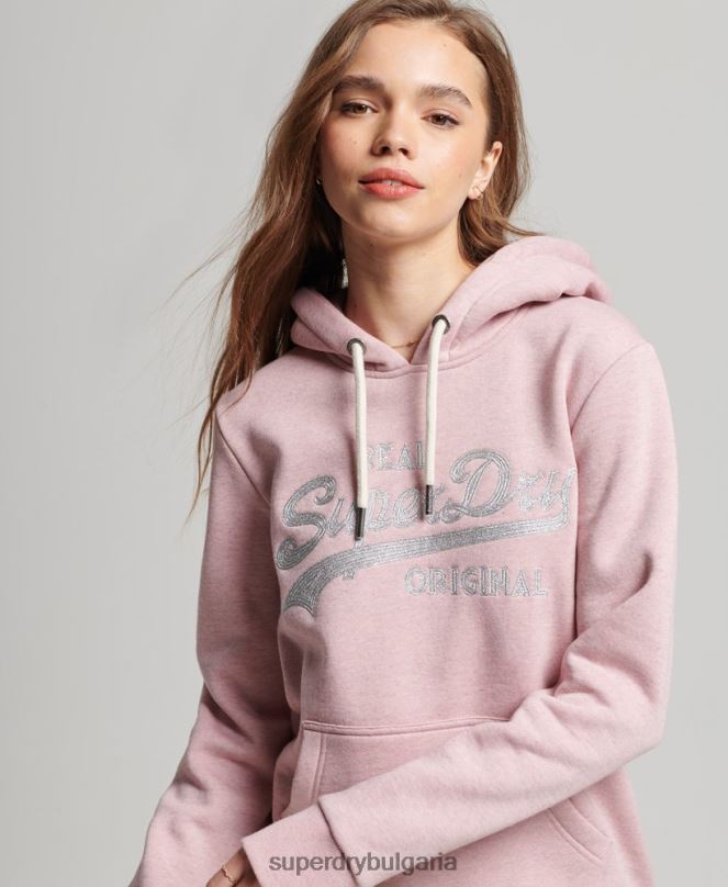 Superdry облекло N00H2276 розово Жени университетски суичър с ретро лого