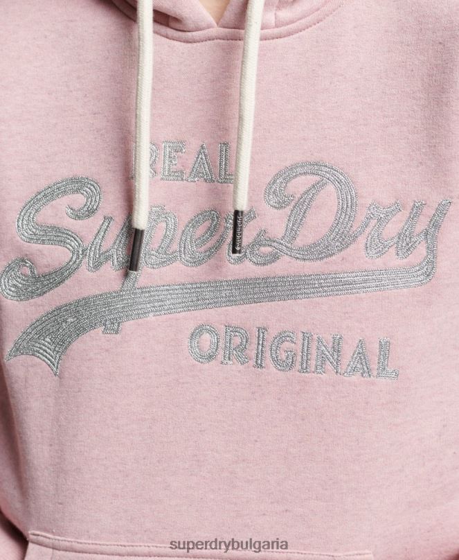 Superdry облекло N00H2276 розово Жени университетски суичър с ретро лого