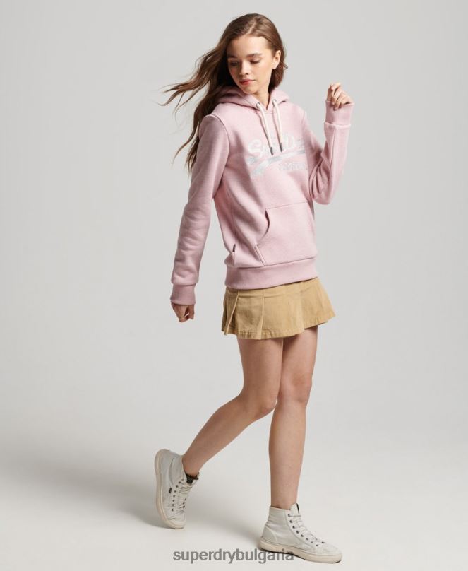 Superdry облекло N00H2276 розово Жени университетски суичър с ретро лого