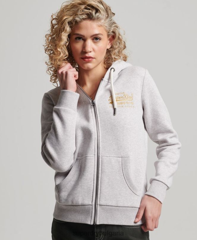 Superdry облекло N00H2277 светло сив Жени ретро суичър с цип с лого