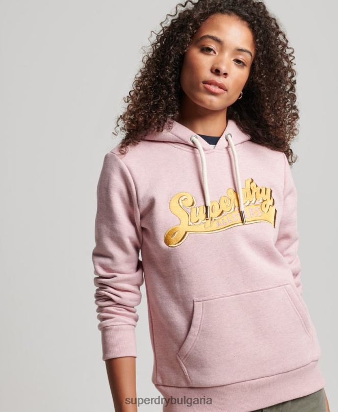 Superdry облекло N00H2281 розово Жени ретро сценарий колегиален качулка
