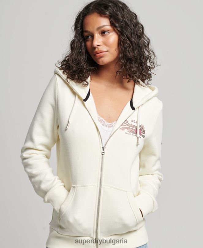 Superdry облекло N00H2282 светло сив Жени суичър с ретро лого с цип