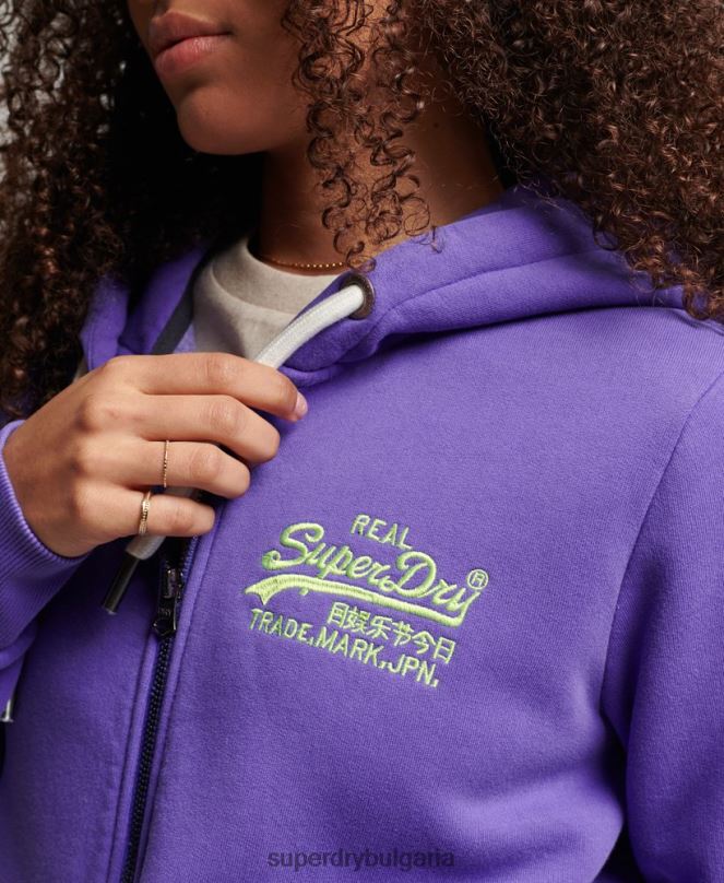 Superdry облекло N00H2287 лилаво Жени неонова качулка с ретро лого с цип