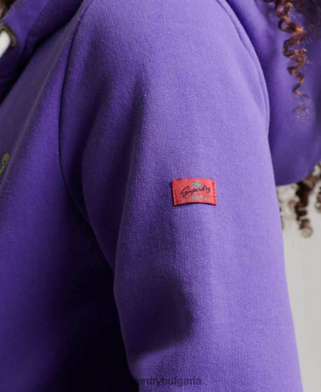 Superdry облекло N00H2287 лилаво Жени неонова качулка с ретро лого с цип
