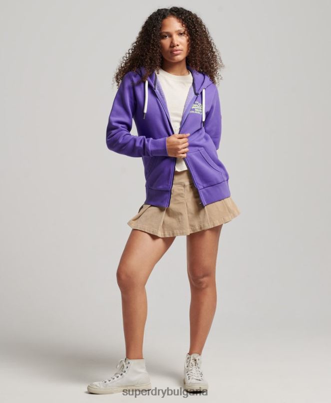 Superdry облекло N00H2287 лилаво Жени неонова качулка с ретро лого с цип